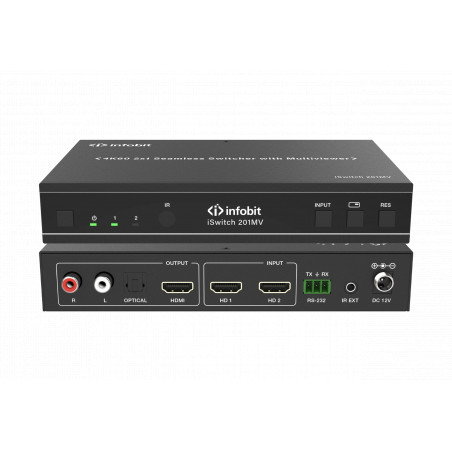 Commutateur sans soudure 4K60 2x1 avec multiviseur